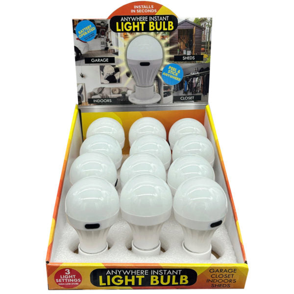 Push-Button Stick On LED Light Bulb Battery-Operated in Countertop Display