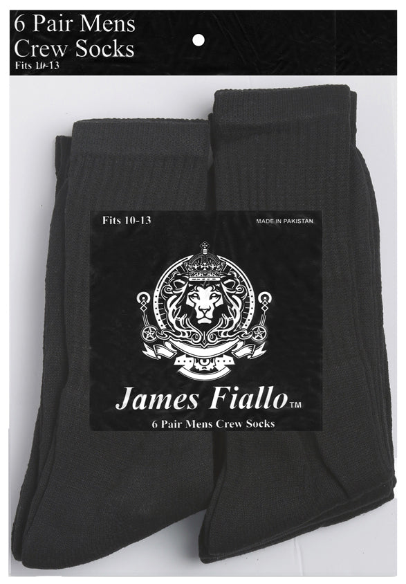 Men's Black Athletic Crew Socks - Size 10-13 - 6-Pair Packs