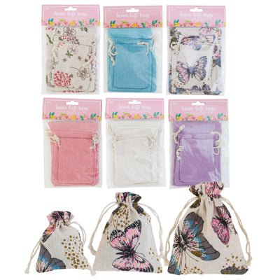 Treat/gift Bag 3pc Set Drawstring Polyester Sm/ Med/ Lg Per Set 6 Asst Colors Pbh