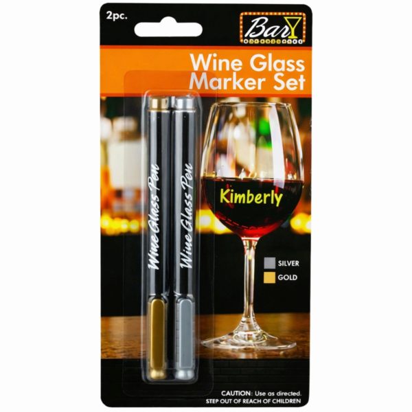 2pc Wine Glass Pen Silver & Gold