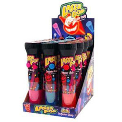 Laser Pop Projector Candy 3 Asst Blue Rasp, Strawberry, Cherry Counter Display