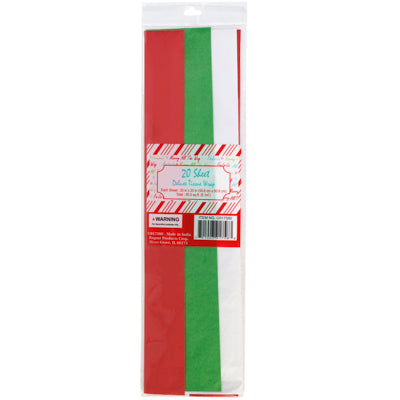 Tissue Paper 20ct Trifold Red/white/green Soilds 20x20