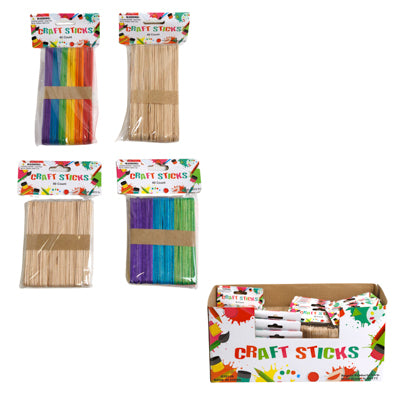 Craft Sticks Wood 80pc Reg/40pc Large Ea In Natural Or Multicolor In 24pc Pdq