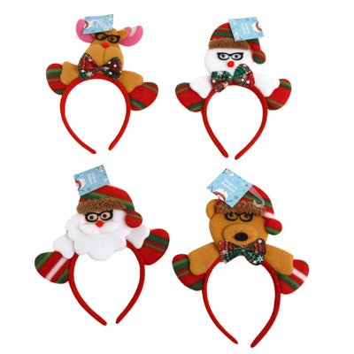 Headband Christmas Character W/glasses 4ast Xm/ht Jhook
