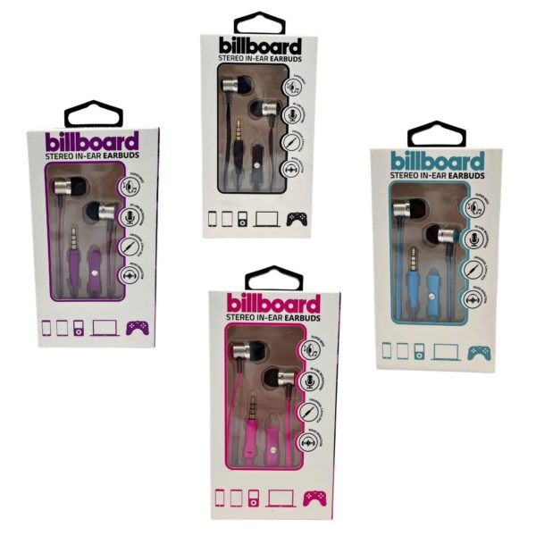 Billboard Wired Earbuds with Mic in Assorted Colors