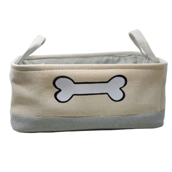Winifred and Lily 16"x12" Khaki Two Tone Pet Storage Bin with White Bone Embroidery