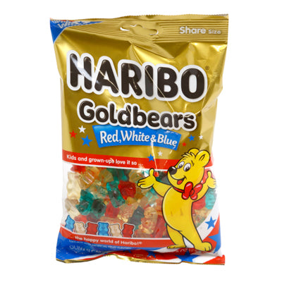 Haribo Goldbears Limited Edition Red - White - Blue 8 Oz Peg Bag Counter Display