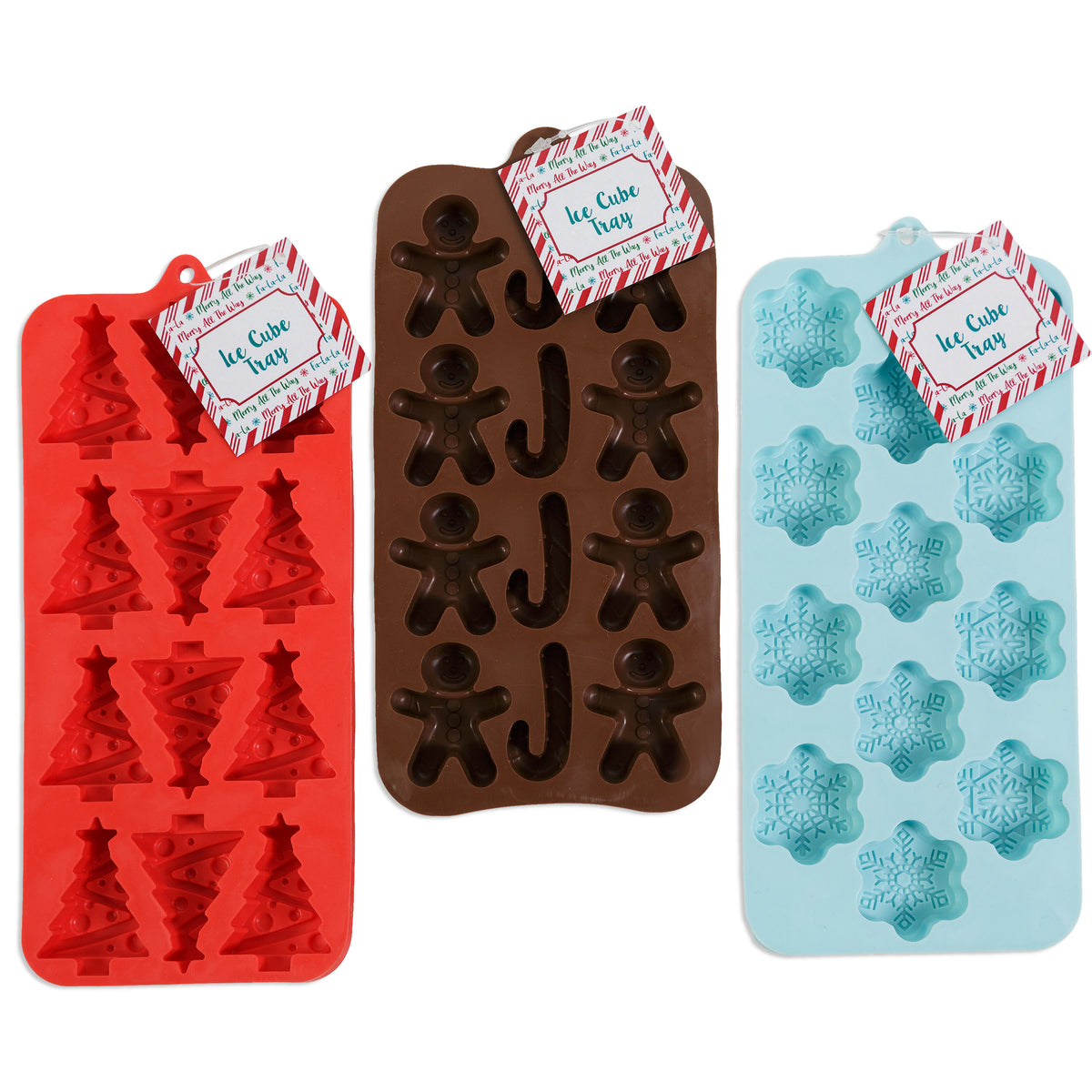 Ice Cube Tray Tpr Christmas 3 Ast Tree/flake/gingerbrd 4.125x7.8in Xmas Ht