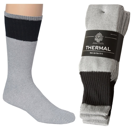 Men's Thermal Crew Boot Socks - Grey & Black - Size 10-13 - 2-Pair Packs