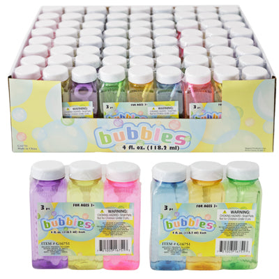 Bubble 3pk 4oz Translucent Square Bottle In 24pc Counter Display