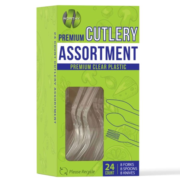 Worthy 24 Piece Premium Clear Plastic Cutlery Assortment