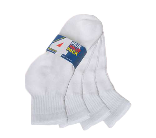 Children's White Athletic Ankle Socks - Size 4-6 - 4-Pair Packs