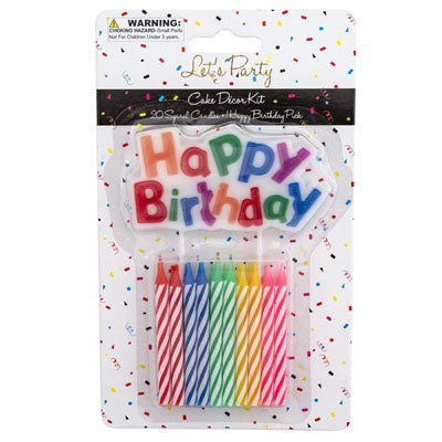 Birthday Candles 20ct W/1 Happy Bday Candle Pick/12pc Merch Strip Party Blister/pbslv