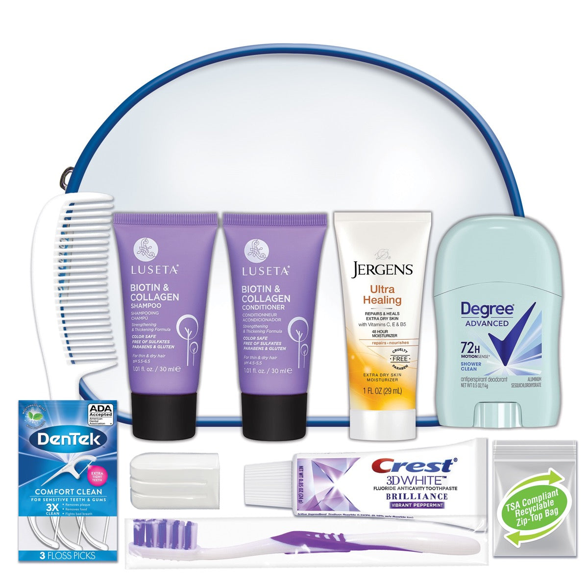 Women's Travel Hygiene Convenience Kits - 11 pc. in Zippered Pouch