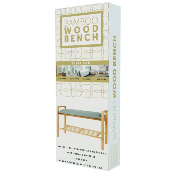34" x 11.5" x 19.4" Wood Bamboo Bench with Organizing Shelf