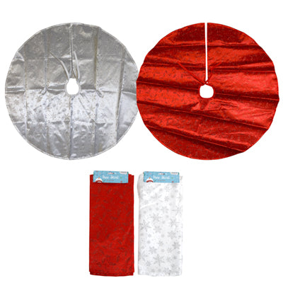 Tree Skirt 36in With Silver Snowflake & Red Holly Glitter Pattern/xmas Hdr