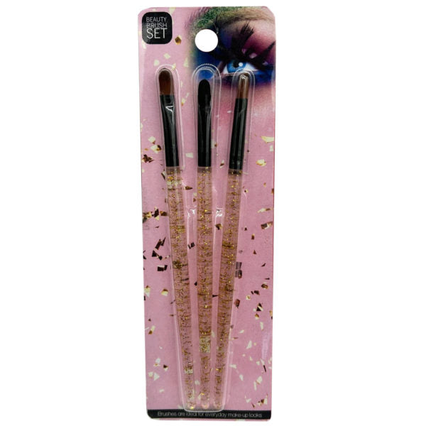 3 Pack Beauty Brush Set with Glitter Handles