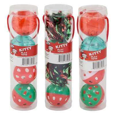 Cat Toy Christmas With Bells 4pc Pvc Tube #ct10064 Counter Display