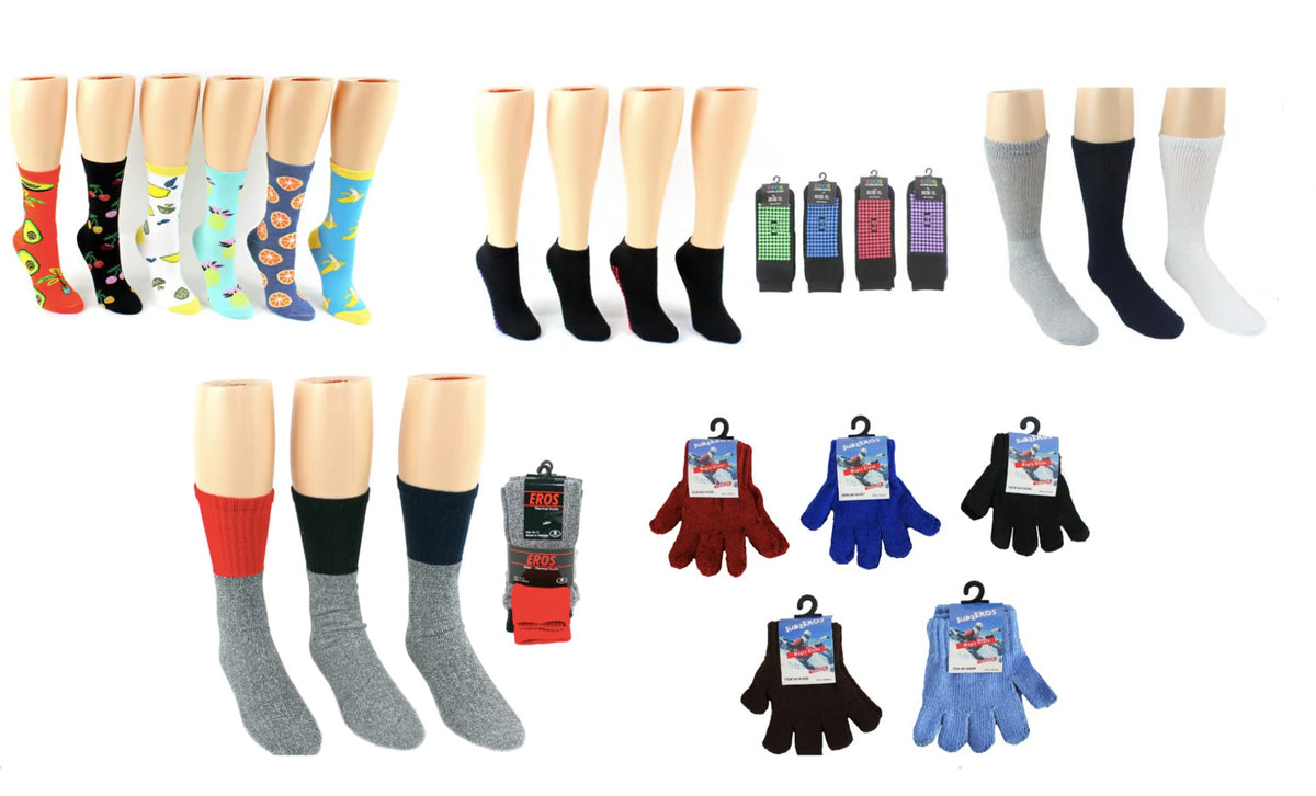 Printed Socks w/ Winter Gloves & Socks Bundle - Closeout