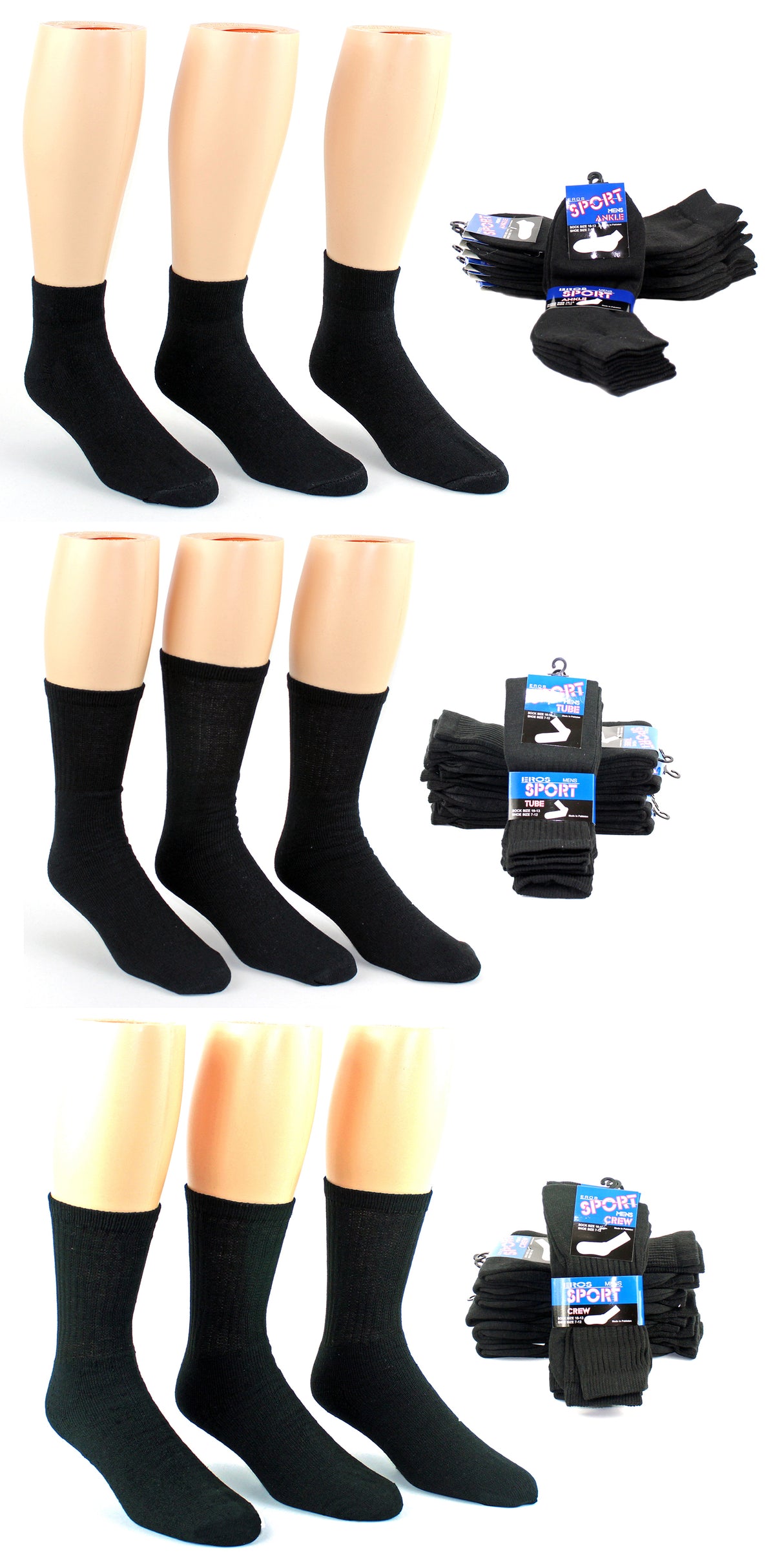 Men's Black Athletic Socks Combo - Size 10-13