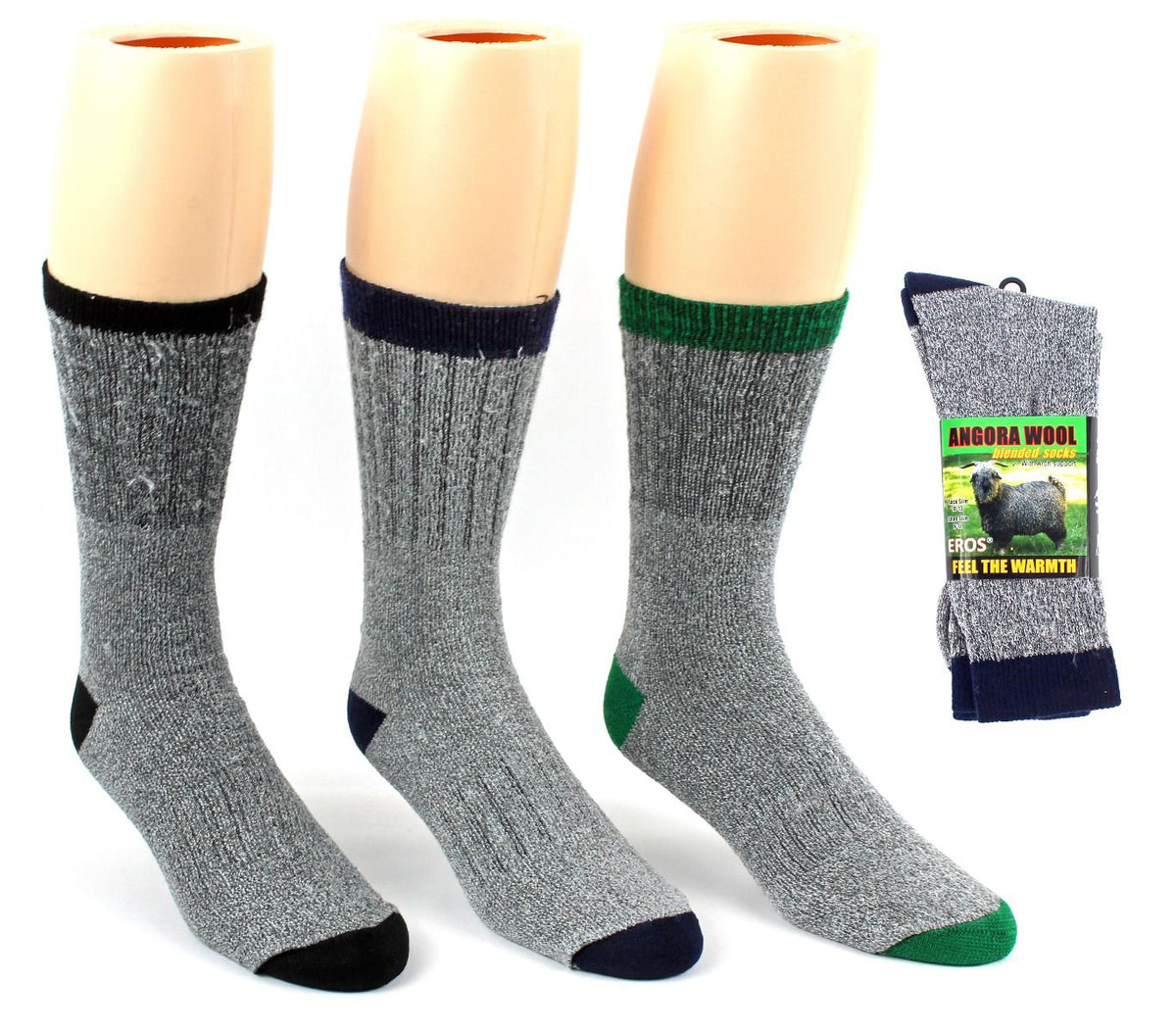 Men's Angora Wool Crew Socks - Size 10-13 - 2-Pair Packs
