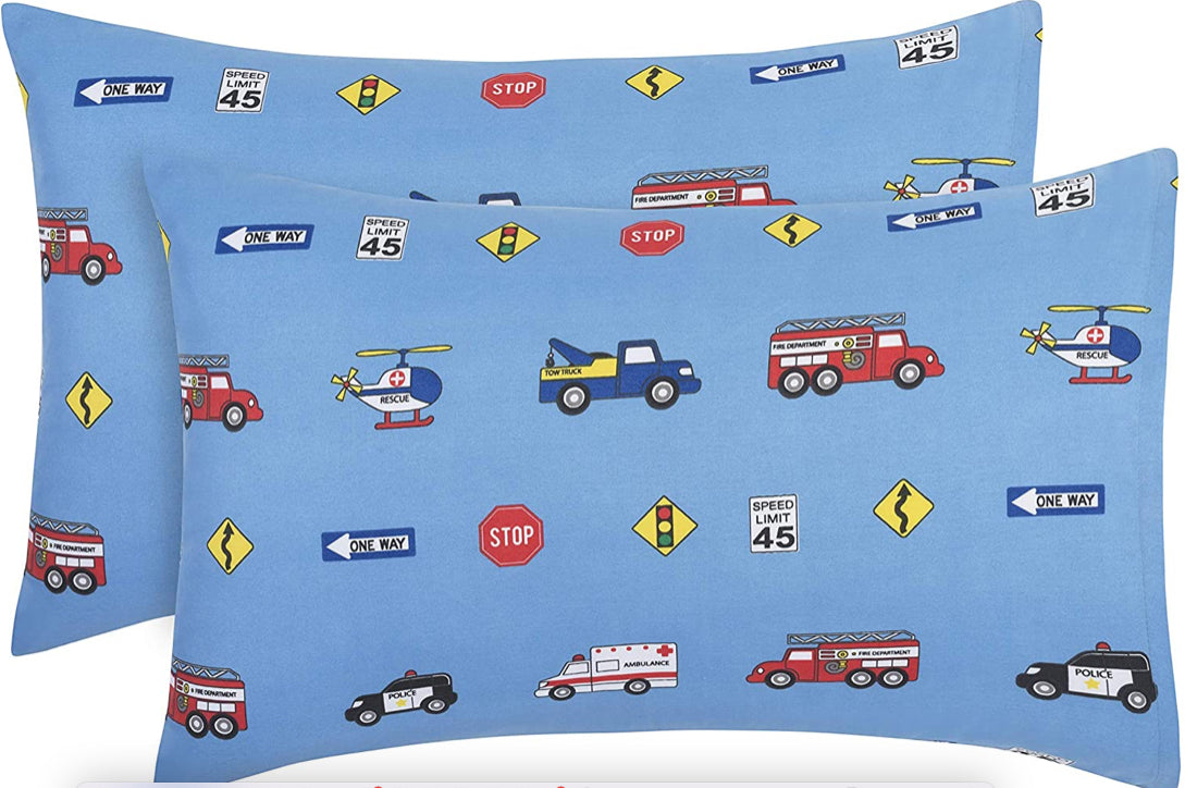 Toddler Travel Pillowcases - Fire, Police and Rescue Print - 2-Pack