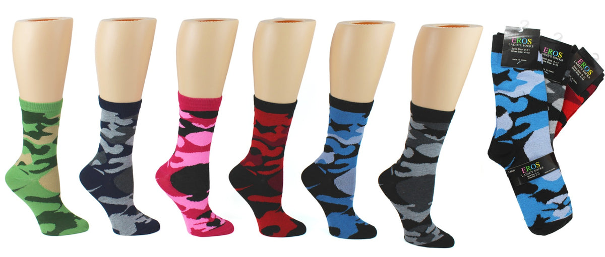 Women's Novelty Crew Socks - Camo Print - Size 9-11