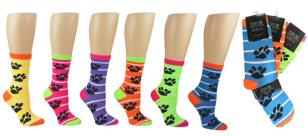 Women's Novelty Crew Socks - Cat Paw Print - Size 9-11