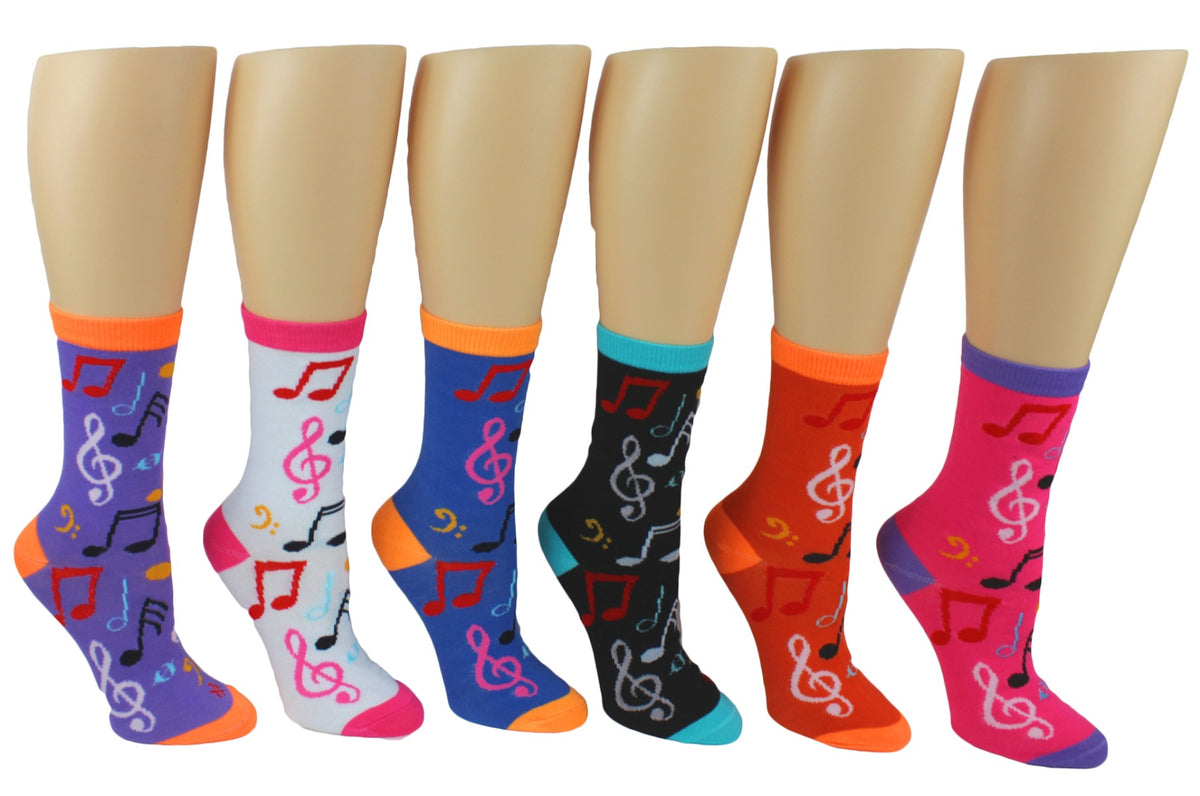Women's Novelty Crew Socks - Music Prints - Size 9-11