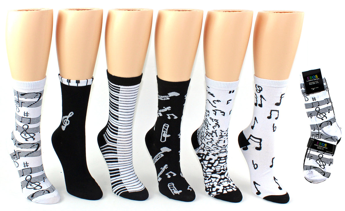 Women's Novelty Crew Socks - Music Prints - Size 9-11