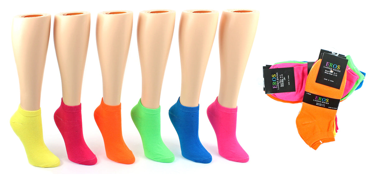 Women's Low Cut Novelty Socks - Neon Solid Colors - Size 9-11