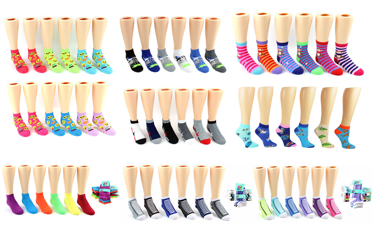 Boy's & Girl's Low Cut Novelty Socks - Assorted Prints - Size 6-8