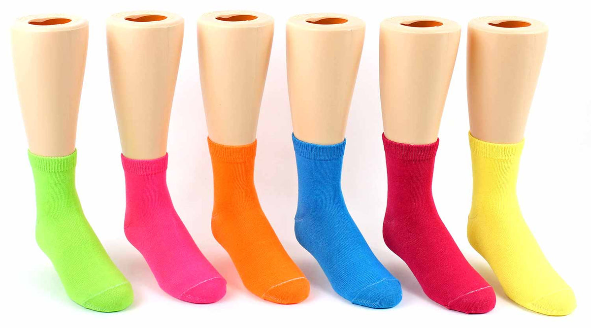 Kid's Novelty Crew Socks - Solid Neon Colors - Size 4-6