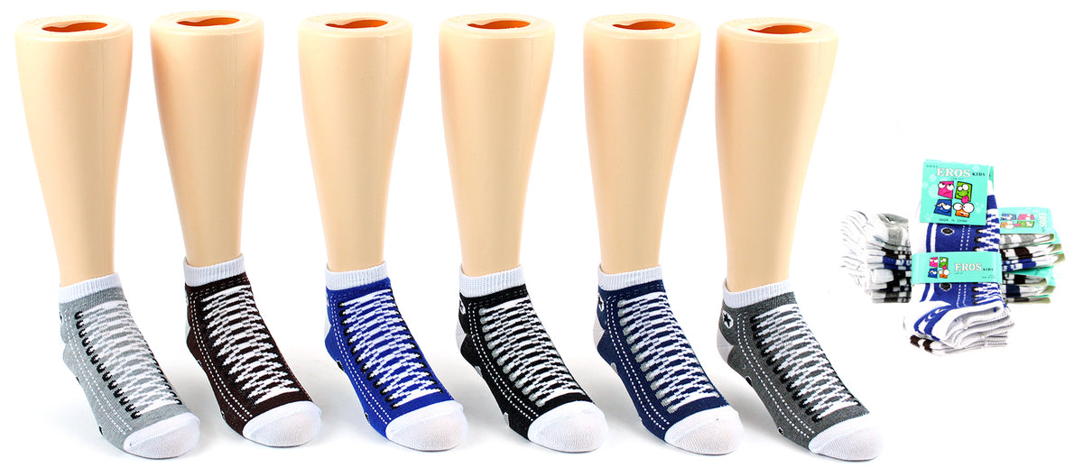 Boy's Low Cut Novelty Socks - Sneaker Print - Size 4-6