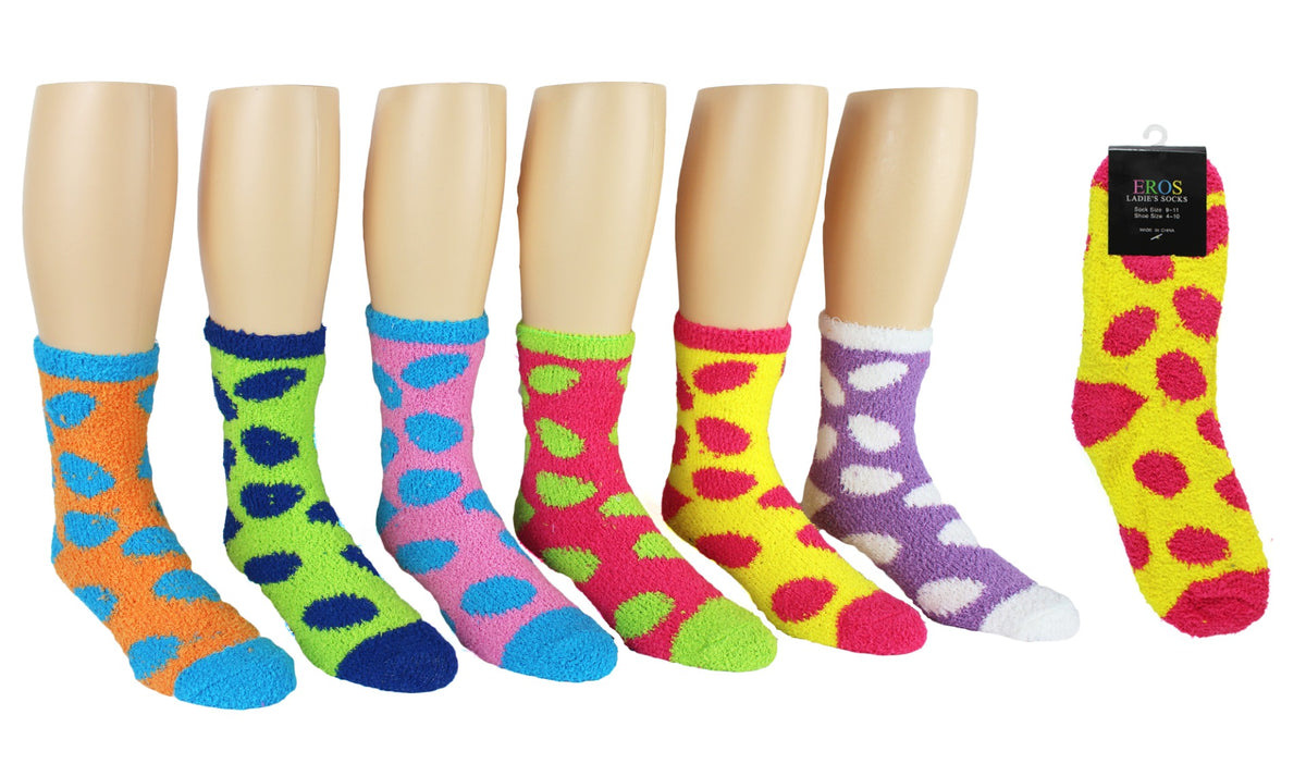Women's Premium Fuzzy Easter Crew Socks - Oval Easter Egg Print - Size 9-11