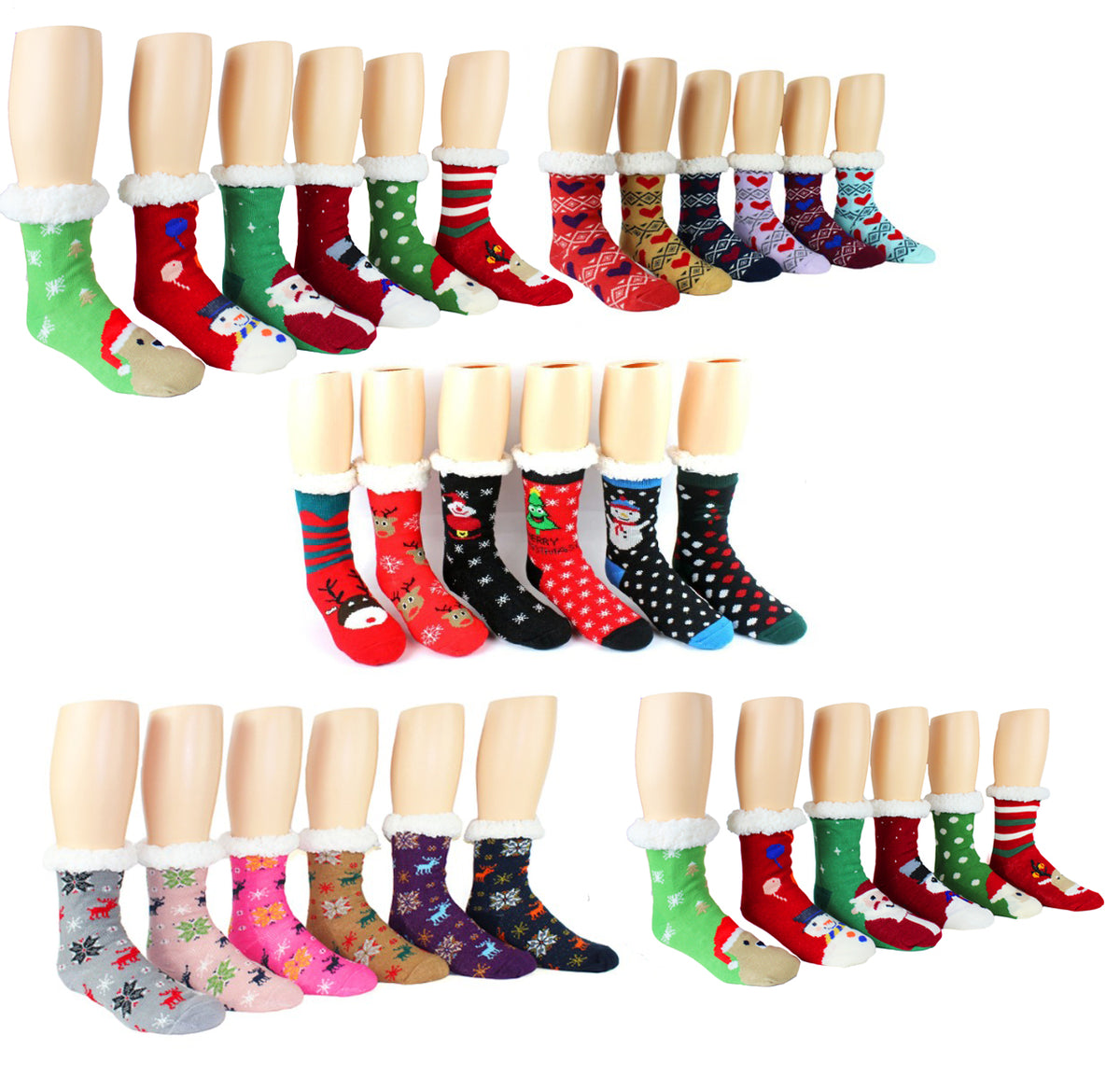 Women's Cozy Knit Sherpa Lined Slipper Socks w/ Non-Skid Grips - Assorted