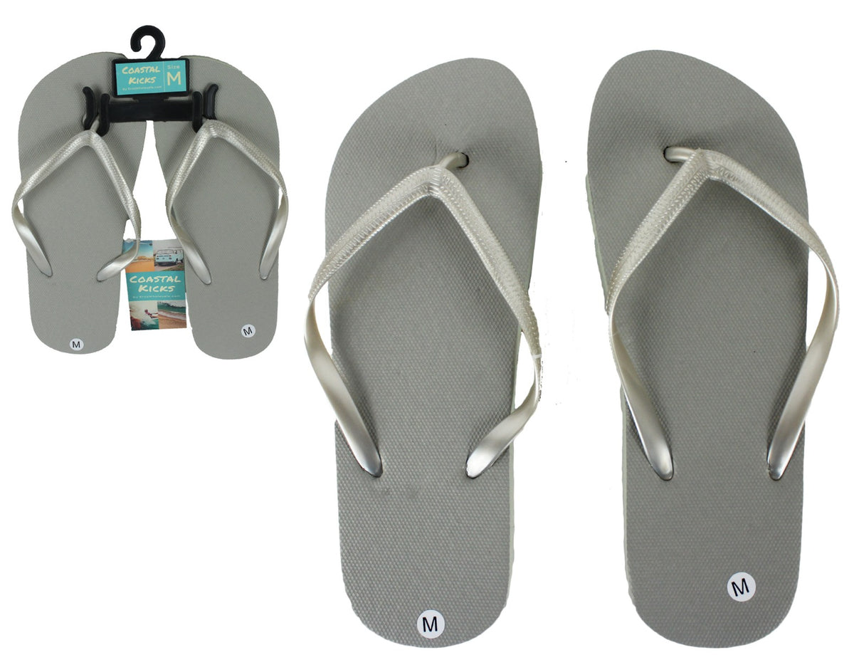 Coastal Kicks Women's Silver Wedding Flip Flops w/ Metallic Straps