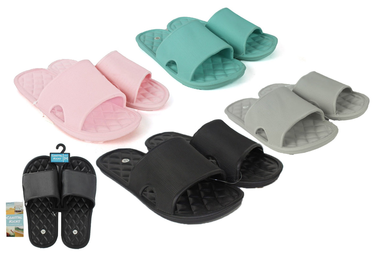 Coastal Kicks Women's Lightweight Slide Sandals w/ Quilt Embossed Footbed
