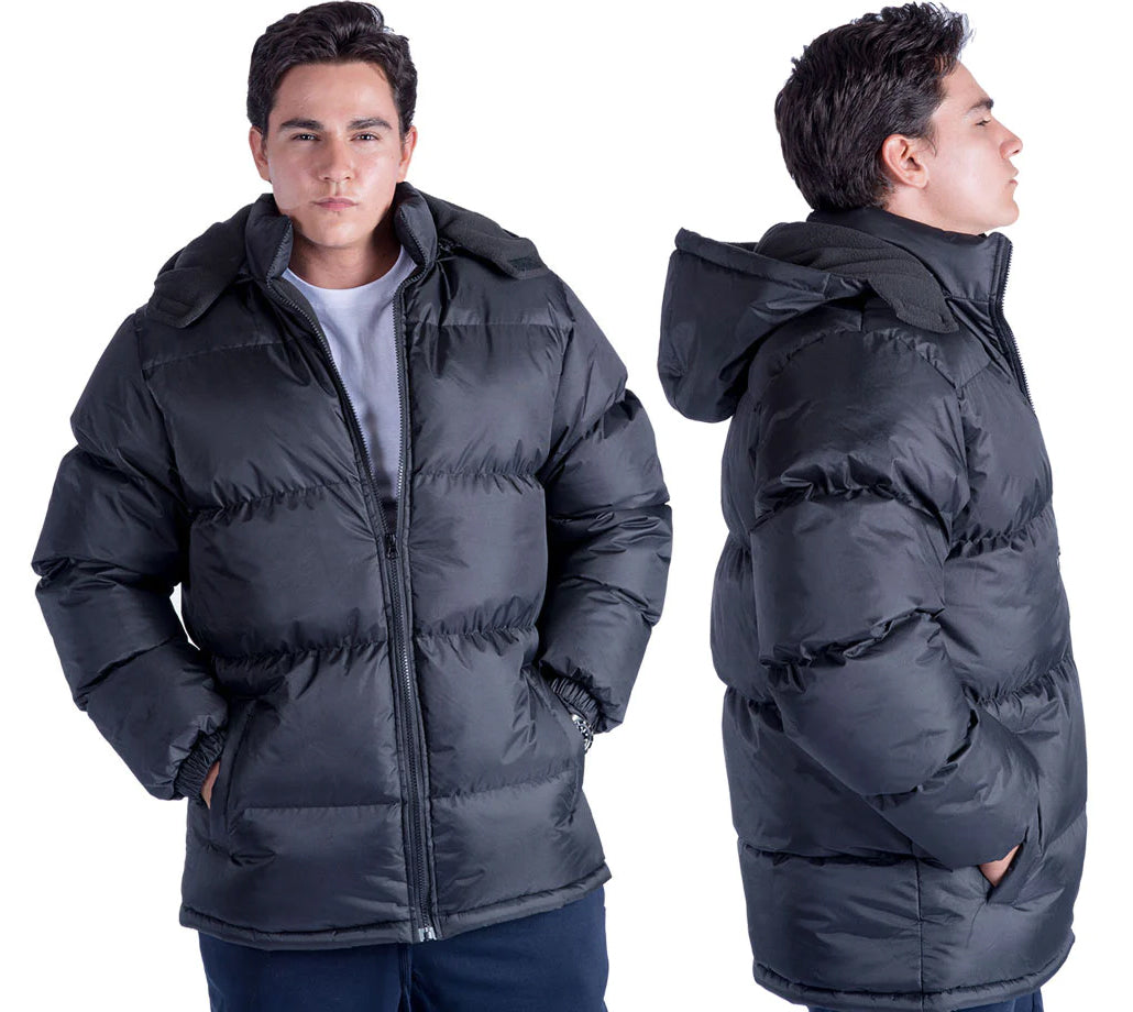 Men's Insulated Winter Puffer Jackets w/ Fleece Lining & Hood - Sizes Medium-2XL - Black Only