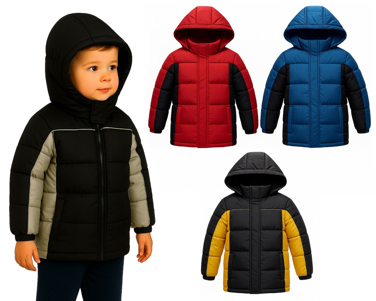 Toddler Boy's Insulated Winter Puffer Jackets w/ Fleece Lining & Hood - Sizes 2T-4T