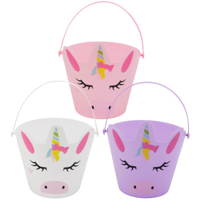 Easter / Beach Pail Unicorn Character 3 Ast Colors 7.5 Dia X 8in H Upc Lab