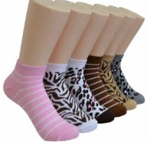 Women's Low Cut Novelty Socks - Striped, Zebra, & Cheetah Print - Size 9-11