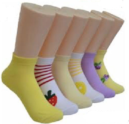 Women's Low Cut Novelty Socks - Strawberry, Lemon & Stripe Print - Size 9-11