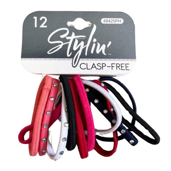 Stylin' 12 Piece Clasp Free Hair Elastics in Assorted Colors and Rinestone Details