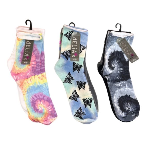 Delias Women's 3 Pack Assorted Prints Mid Crew Socks