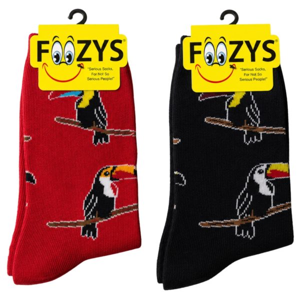 FOOZYS Crew Socks Assorted Black & Red with Toucan Design Size 9-11
