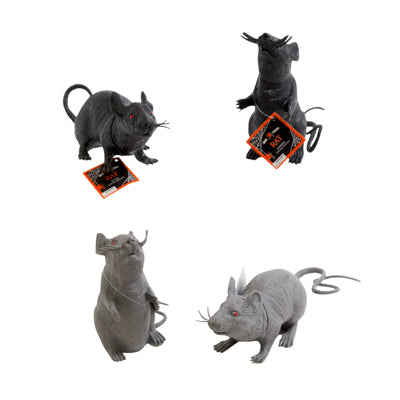 Rat Black/grey W/squeaker 2ast Sit 8.75in/stand 5.75in Hlwn/ht 8pc 2-black/4pc 2-grey Per Case