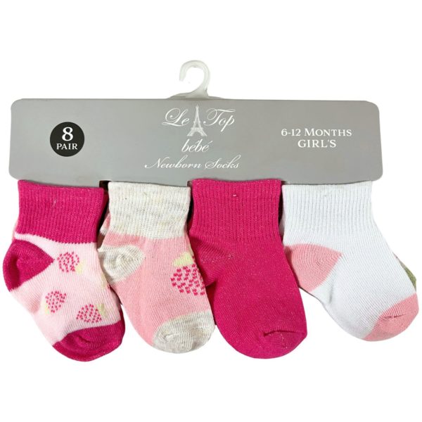Le Top Bebe 6-12 Months Girls 8 Pair Pack Ankle Socks in Assorted Designs
