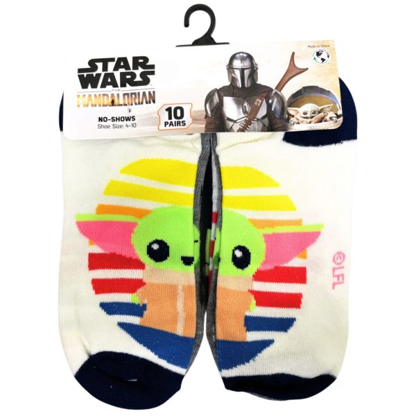Star Wars Mandalorian 10 Pack Ladies Size 9-11 No Show Socks Character and Stripes