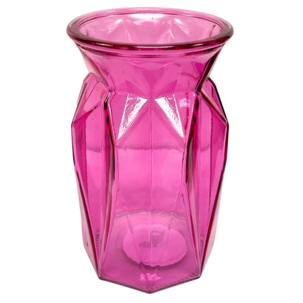7” x 4” Pressed Pattern Pink Ginger Glass Vase